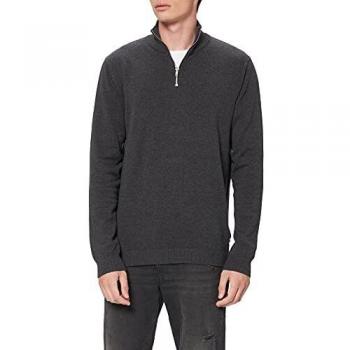 JACK & JONES Maglione Basic a Mezzo Zip – Grigio Scuro Mélange XL Uomo