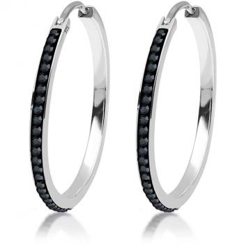 Schimmernde Elli Kristall‑Creolen – Schwarzer 925‑Silber Ohrring