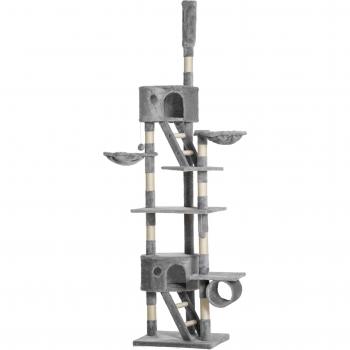 Pawhut Indoor Cat Tree 240-260cm Floor to Ceiling Light Grey