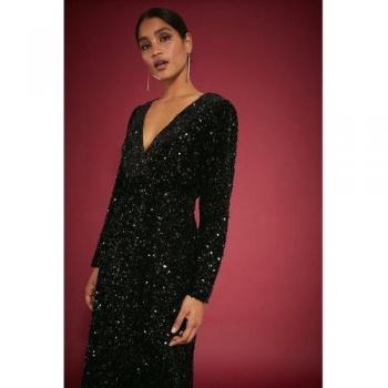 Abito Femminile Midi con Paillettes di Velluto