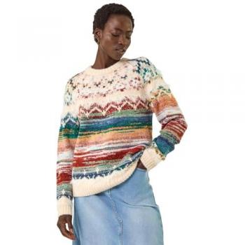 Women’s Roman Fairisle Ombre Knit Pullover – Size 10, White Variant