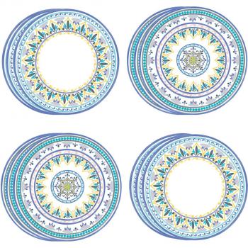 Sol & Luna – Vajilla Reciclable Geométrica en Amarillo y Azul