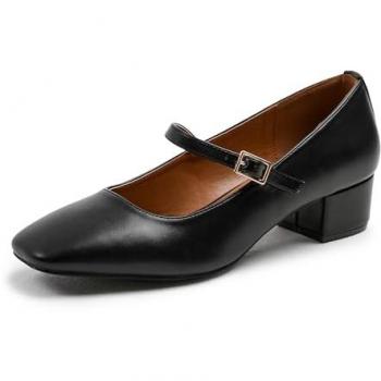 Oslo Black Low Block Heel Shoes with Strap
