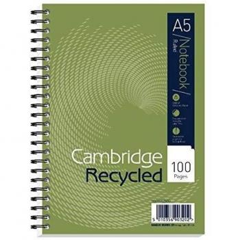 Cambridge Recycled A5 Wirebound Card Cover Notebook 100 Pages Pack 5