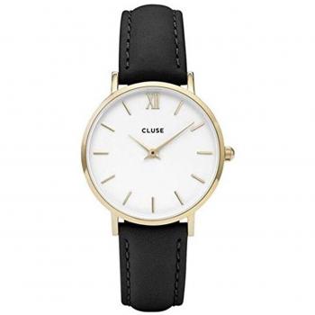Cluse Damen Minuit – Gold‑Schwarz, analoge Quarz-Uhr mit Leder, Modell CL30019