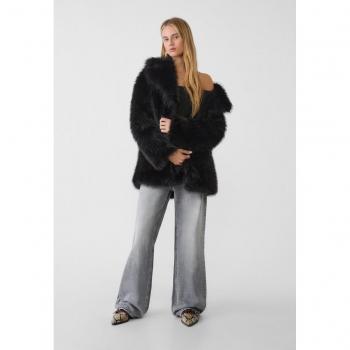 Cappotto lungo nero in pelliccia sintetica XL