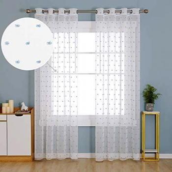 Déco Néo Rideaux Voilage Oeillet Bleu 140×280 cm (Pack 2)