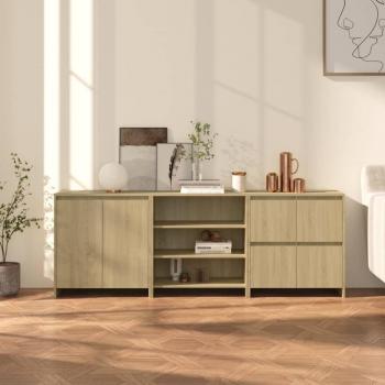 Credenza 3 pz in Rovere Sonoma con Struttura in Legno Multistrato