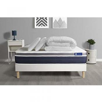 Matelas mémoire de Forme 180x200 + sommier KIT Blanc + 2 oreillers + Couette