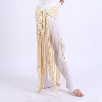 Belly Dance Hip Scarf with Long Fringe and Flowers