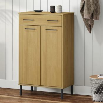 OSLO Shoe Rack with Metal Legs in Brown Solid Pine
