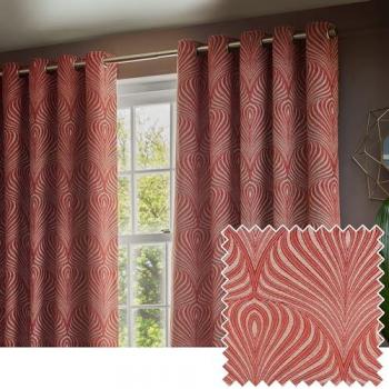 Terracotta Geometric Jacquard Eyelet Curtains 168 W x 229 D cm