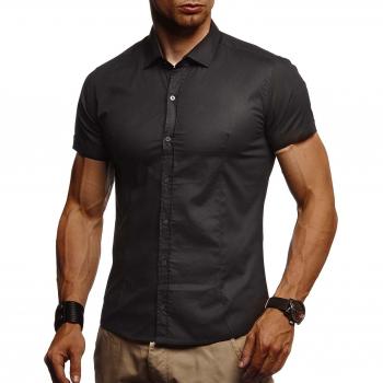 Leif Nelson Herren Sommerhemd Kurzarm Schwarz X-Large