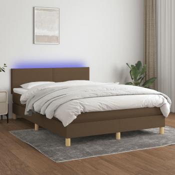 Letto Boxspring con Materasso e LED 140x200 cm Tessuto Marrone Scuro