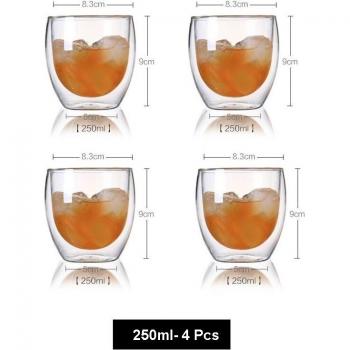Coffret 4 verres à double paroi DDC‑08 – Espresso, Latte, Cappuccino, Thé