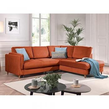 LISA DESIGN Brooke – 5-Sitzer Schlafsofa – Ecksofa rechts – Rostfarbener Samt