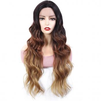 X-TRESS Heat Resistant Ombre Brown Wave Lace Front Wig 23 Inch