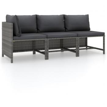 VidaXL Set de muebles de jardín 3 pzas y cojines ratán sintético Gris, Negro, Conjunto Terraza Muebles Jardín Exterior Juego de Muebles de jardín Mueble Jardín Exterior Muebles de Salon Exterior
