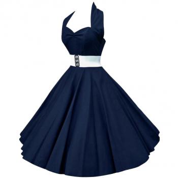 VKStar Retro Chic Rockabilly‑Cocktailkleid – Ärmel­loses 1950er‑Stil, Marineblau XL