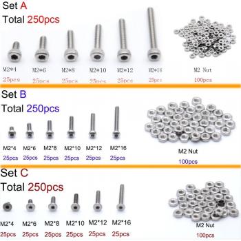 250pc A2 Stainless Steel M2 Hex Socket Screw Kit