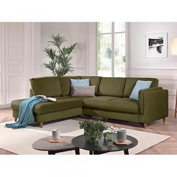 Brooke LISA 5‑Sitzer Ecksofa rechts links – Schlaffunktion – Olivgrün – Samt