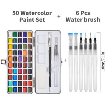 Portable Solid Watercolor Paint Set 50/90 Colors with Brushes