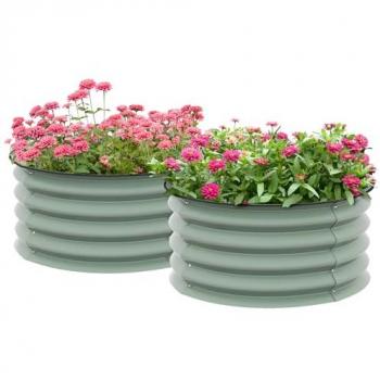 Outsunny 2pk Raised Metal Garden Bed w/ Safety Edging, Green, none