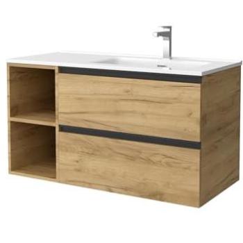 Bequia Plus Metal 90cm Mueble con Lavabo Porcelana y Grifo Derecho – Estilo Roble