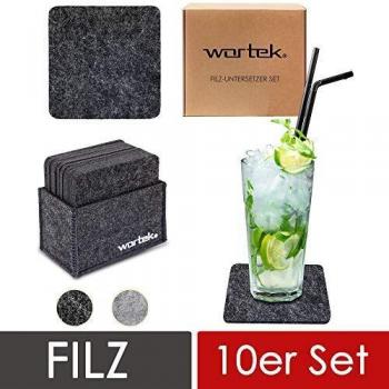 Getränkeuntersetzer Filz-Untersetzer Eckig für Gläser (10er Set + Box)