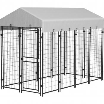 Kennel per Cani da Esterno con Tettuccio e Porta a 2 Sezioni in Metallo