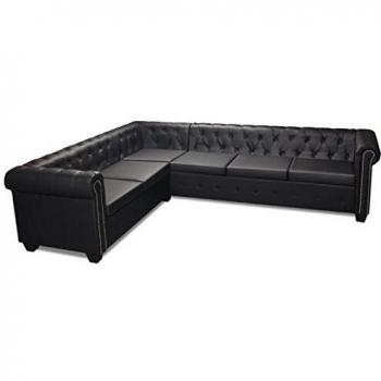 Synthetic Leather Chesterfield Corner Sofa – 6‑Seat, Black