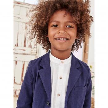 Camisa de Niño Lino/Algodón Cuello Mao Blanca de Manga Larga