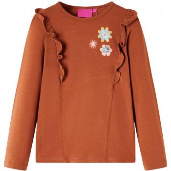 Camiseta Infantil Estampada de Manga Larga Color Coñac