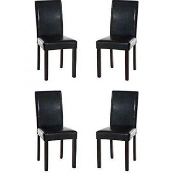 Lot de 4 chaises Ina en similicuir noir et pieds en bois massif