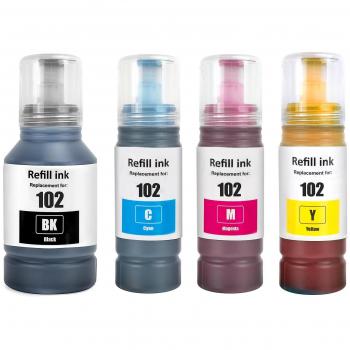 Pack de 4 Botellas Tinta Go Inks para Epson 102 – Negro, Cian, Magenta