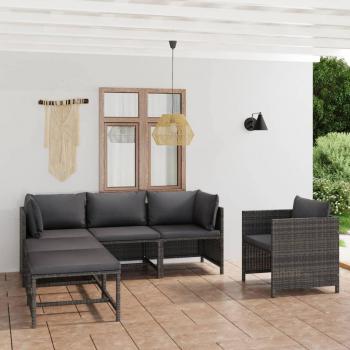 VidaXL 6-teiliges Garten-Lounge-Set mit Kissen aus grauem Polyrattan