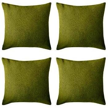 Deconovo 4‑Pack Linen Throw Pillow Protector, 18x18, Spinach Green, Invisible Zipper