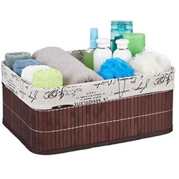 Paniers de rangement marron en tissu et bambou 4x pour salle de bain