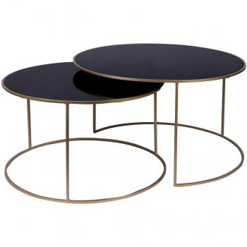 Set aus 2 Nesttischen mit goldfarbenem Gestell und schwarzer Glasplatte