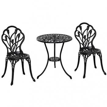 Ensemble de salon de jardin 2 places 2 chaises + table ronde en aluminium noir