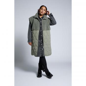 Gilet Trapuntato con Pellicciotto, Donna, Verde, Taglia: 52/54, Fibre Sintetiche/Poliestere