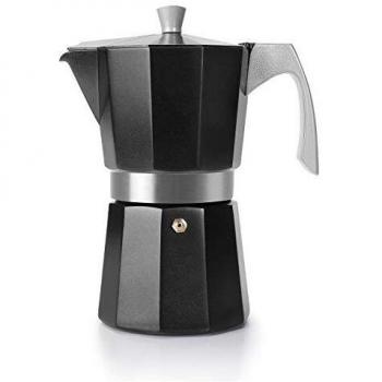 Caffettiera Express Base Alluminio Fuso Evva Black 6 Tazze, Speciale Induzione
