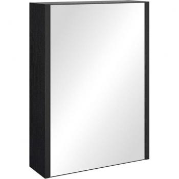 Mobile Cubo per Bagno 40x13x55 cm Nero Opaco + Specchio