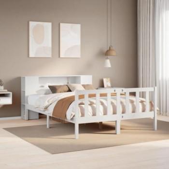 120x200 cm White Bookcase Bed Frame Solid Pine