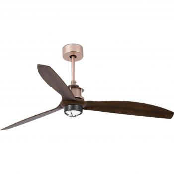 Faro Barcelona Ventilador de techo Led en cobre y madera, motor CC, temperatura 3000K