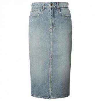 Pepe Jeans Falda Midi Azul Casual con Detalle Roto