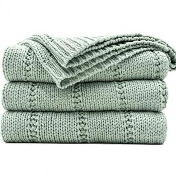 GreenThread Cable Knit Throw Blanket – Sage Size (203×152 cm)