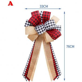 Christmas Tree Gift Box with Big Red Bow and Linen Plaid for Holiday Decor