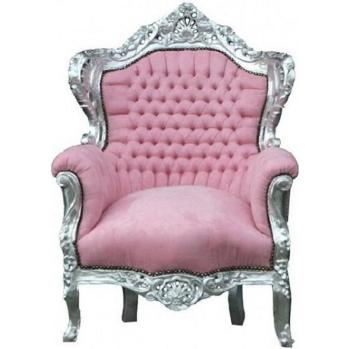 Eleganter Barock Sessel Rosa/Silber