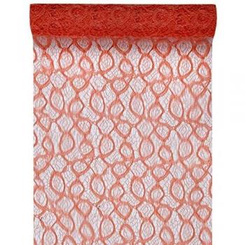 Dentelle mat corail pour nappe ou chemin de table de 28 cm de largeur x 5 mètres de longueur